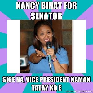 Nancy Binay for Senator
I couldn’t resist after reading this tweet from @inquirerdotnet