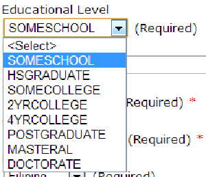 Poorly designed drop-down lists from a real webapp. I’m not even sure what that Citizenship one is supposed to be
