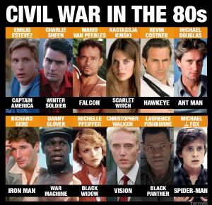 Civil War in the 1980s: http://i.imgur.com/E2p3wgz.jpg