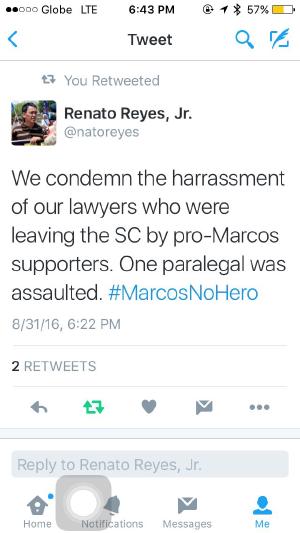 Pro-Marcos supporters are getting desperate. Why assault the paralegal ? #Marcosnohero #MarcosBurialCases