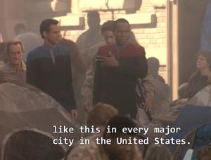 In season 3 of Deep Space 9 Dax, Sisko, and Bashir go back to the 2020s and America is a fascist libertarian nightmare w/ runaway poverty.