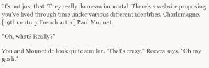 keanu reeves reacting to rumors of his immortality is a case study in “how to poorly feign surprise when someone calls out your life truth”