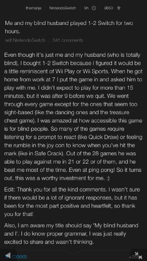 Say what you want about the switch but stories like these encourages us #gamedev to create diverse games!#accessibility #ux #nintendoswitch