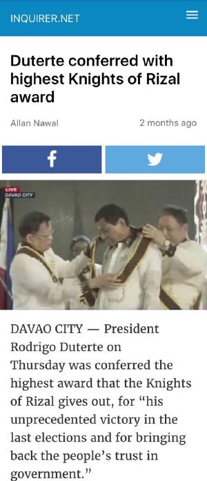 Duterte: As a matter of principle, I do not accept awards.
Also Duterte: