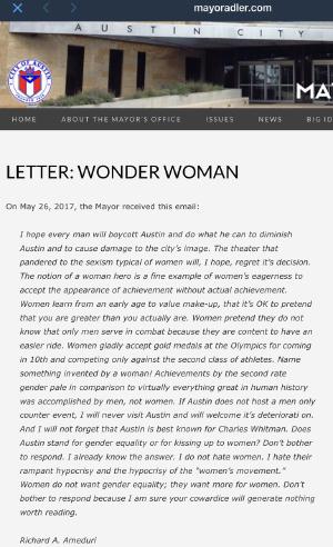 If you ask Austin’s mayor to “Name something invented by a woman!” he’s gonna respond, sincerely. http://www.mayoradler.com/letter-wonder-woman/