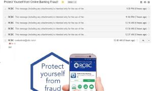 RCBC reminding me to protect myself from online banking fraud by sending me the same email 8 times over the past 10 hours
