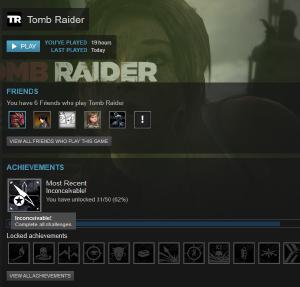 Finished Tomb Raider. Not gonna go for achievement completion since there’s multiplayer stuff. 100% collectibles is good enough!