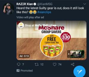 Okay, this feels a bit crazy. It’s a promoted tweet (basically an ad, for what idk), but then the video in the promoted tweet has an ad! Adception!