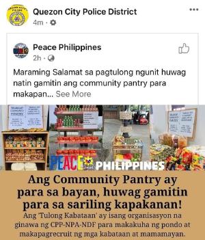 #MaginhawaCommunityPantry’s operations will pause today, 20 Apr, for the safety of Patreng+volunteers. They’ve been #RedTagged & subjected to scare tactics by the police🤬
Help, please, @QCGov & Mayor Joy!
Read full statement+zoom presscon invite here: https://www.facebook.com/PatrengNon/posts/2883888128535551
