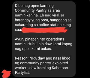 #MaginhawaCommunityPantry’s operations will pause today, 20 Apr, for the safety of Patreng+volunteers. They’ve been #RedTagged & subjected to scare tactics by the police🤬
Help, please, @QCGov & Mayor Joy!
Read full statement+zoom presscon invite here: https://www.facebook.com/PatrengNon/posts/2883888128535551