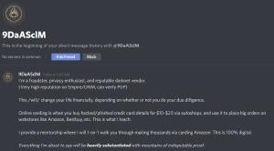 I got this PM on discord. I like how he opens with “I’m a fraudster”, then immediately asserts his reputation