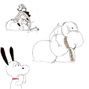 Snoopy shocked by scandalous snowmen #sketchdaily 132/365 (Correction: 133/365)
(I may or may not have reused the Calvin and Hobbes part from an older sketch)